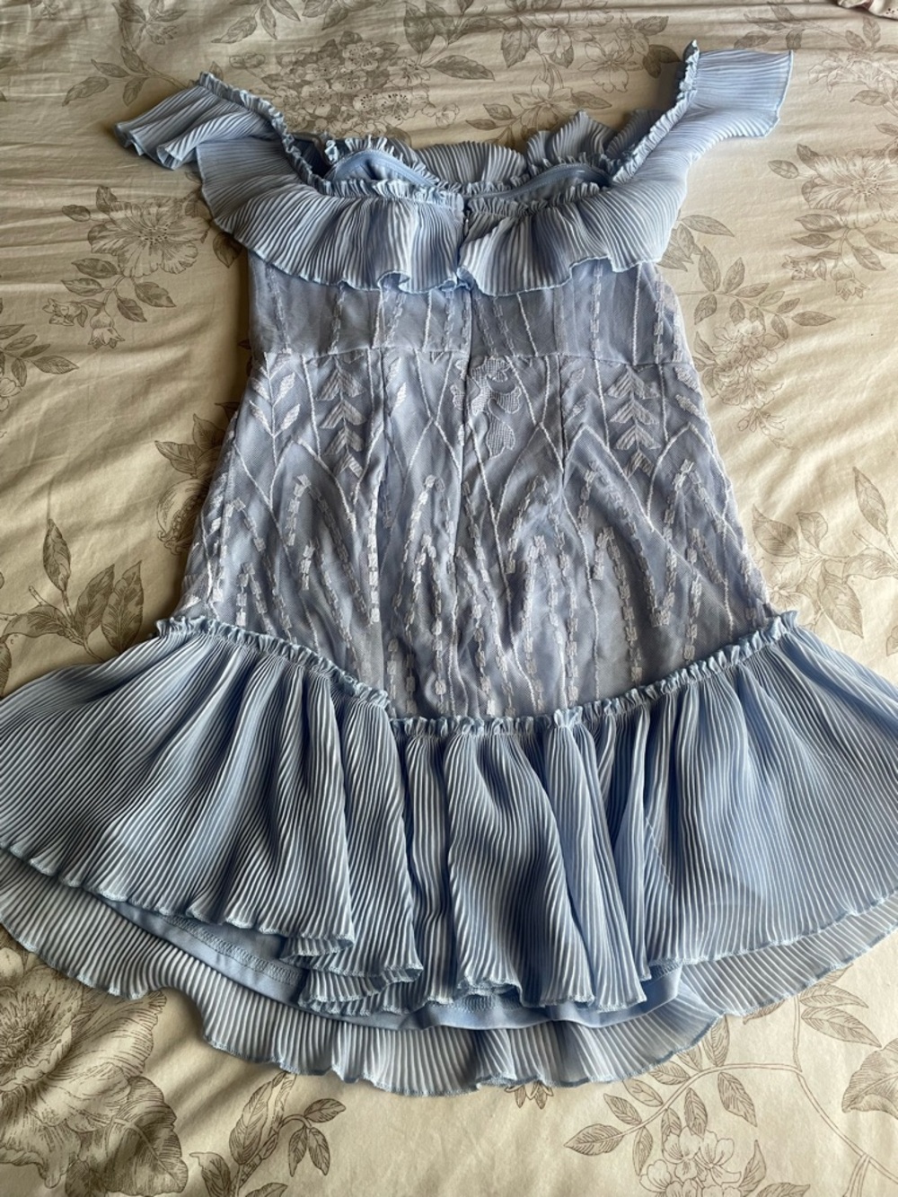 Light Blue Off-Shoulder Ruffle Mini Dress - Picture 4 of 7